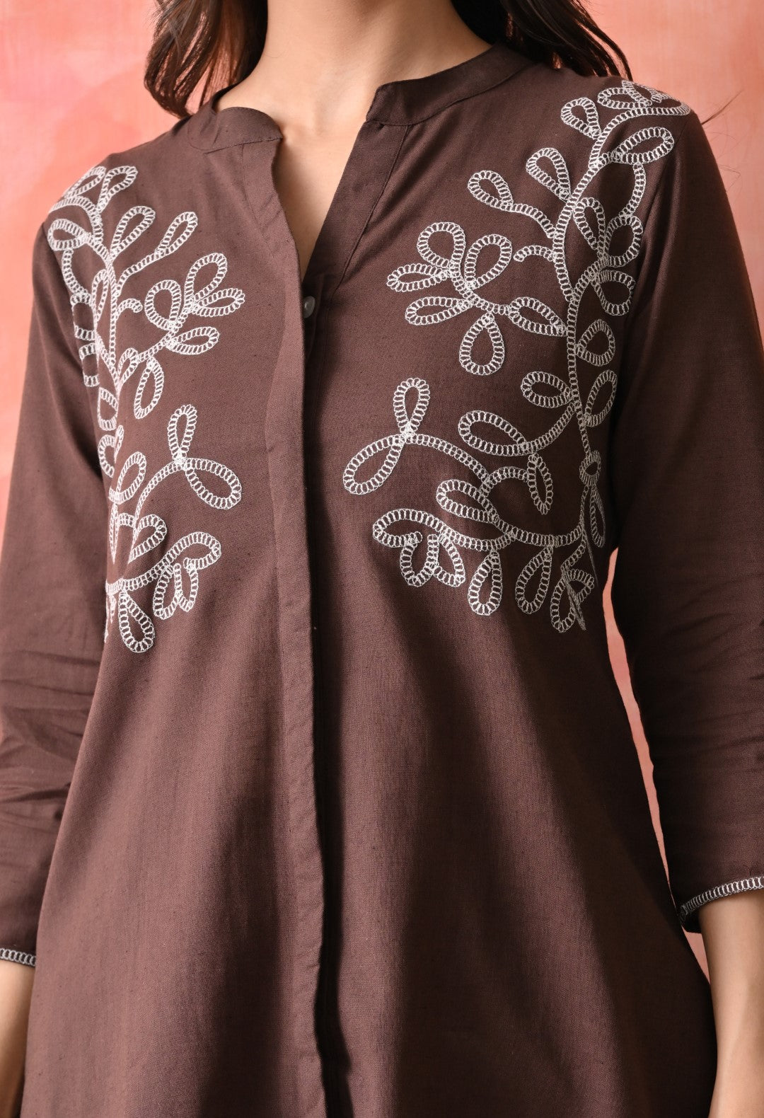 Omra Peanut  Embroidery Cotton Co-ord Set