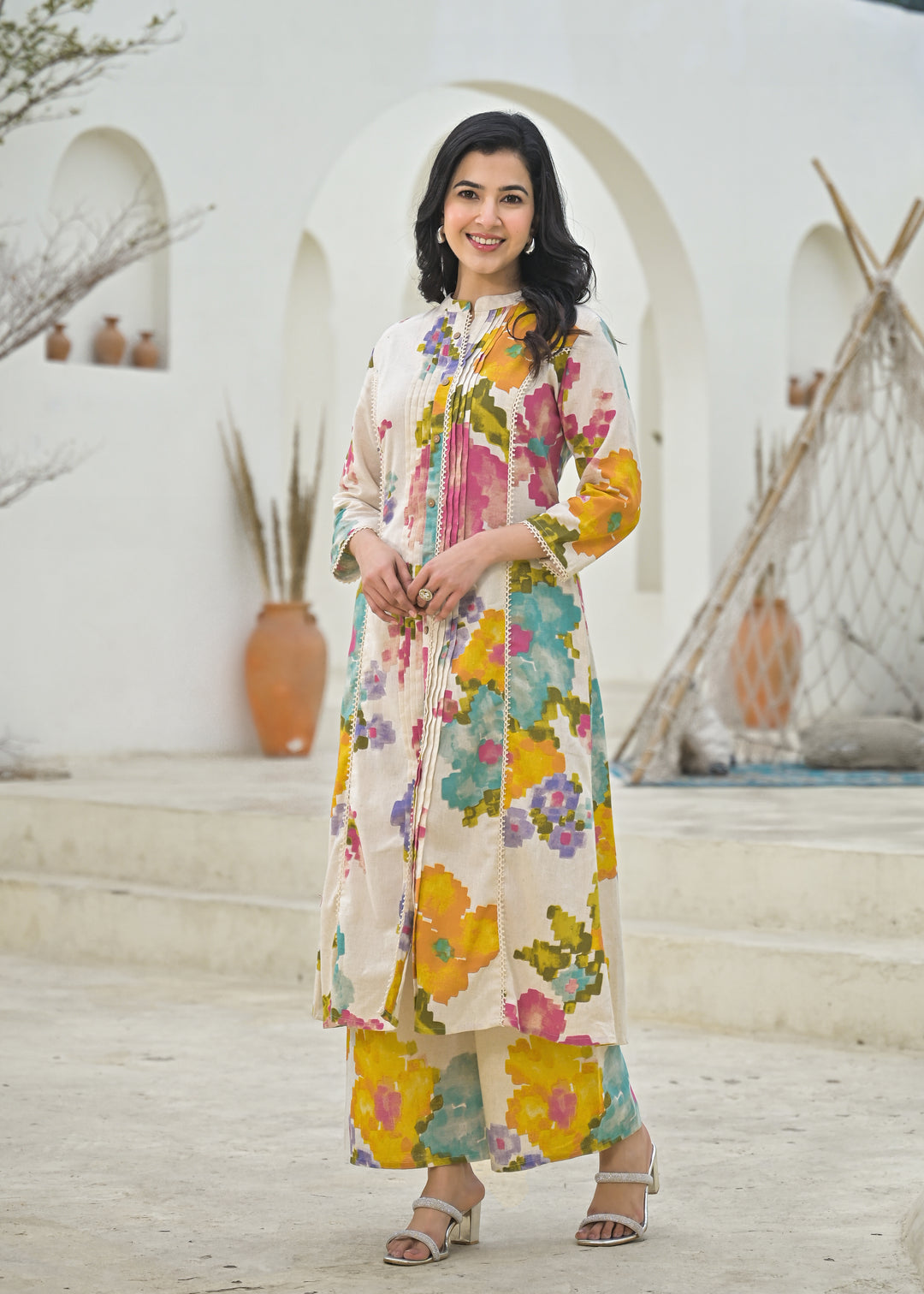 SAYESHA DOVE PRINTED COTTON KURTA PANT SET
