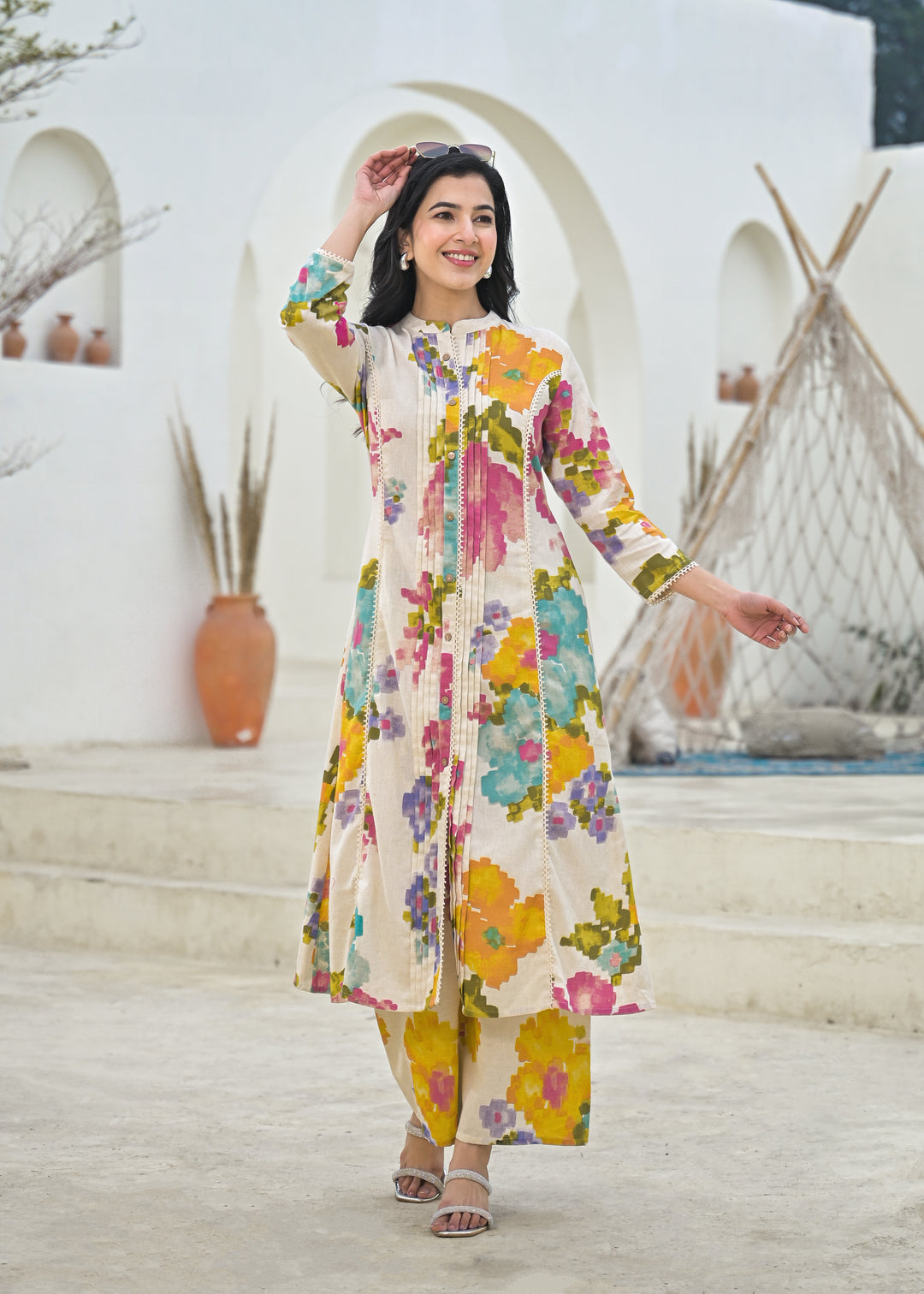 SAYESHA DOVE PRINTED COTTON KURTA PANT SET