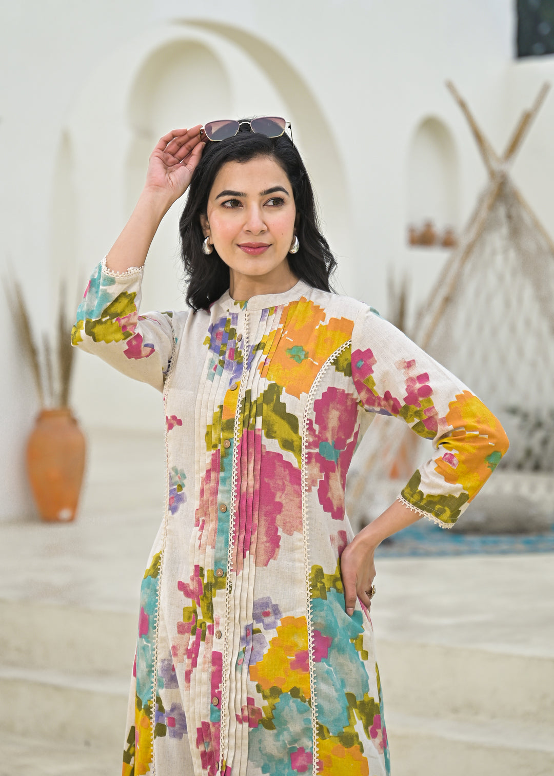 SAYESHA DOVE PRINTED COTTON KURTA PANT SET