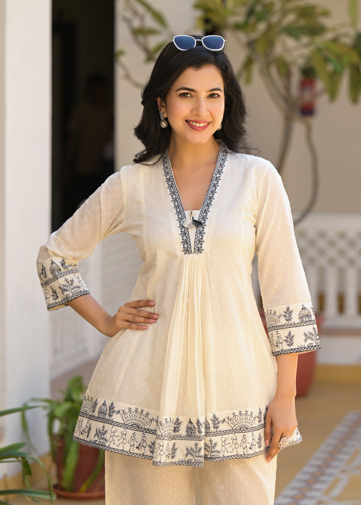 Sakshi Cream Embroidered Cotton Co-ord Set