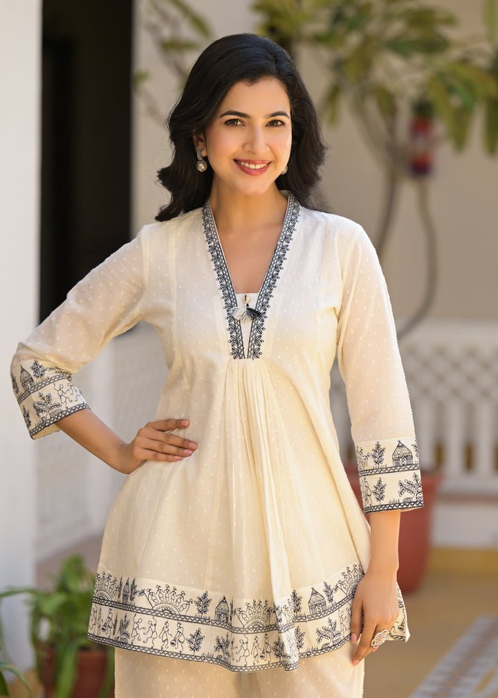 Sakshi Cream Embroidered Cotton Co-ord Set