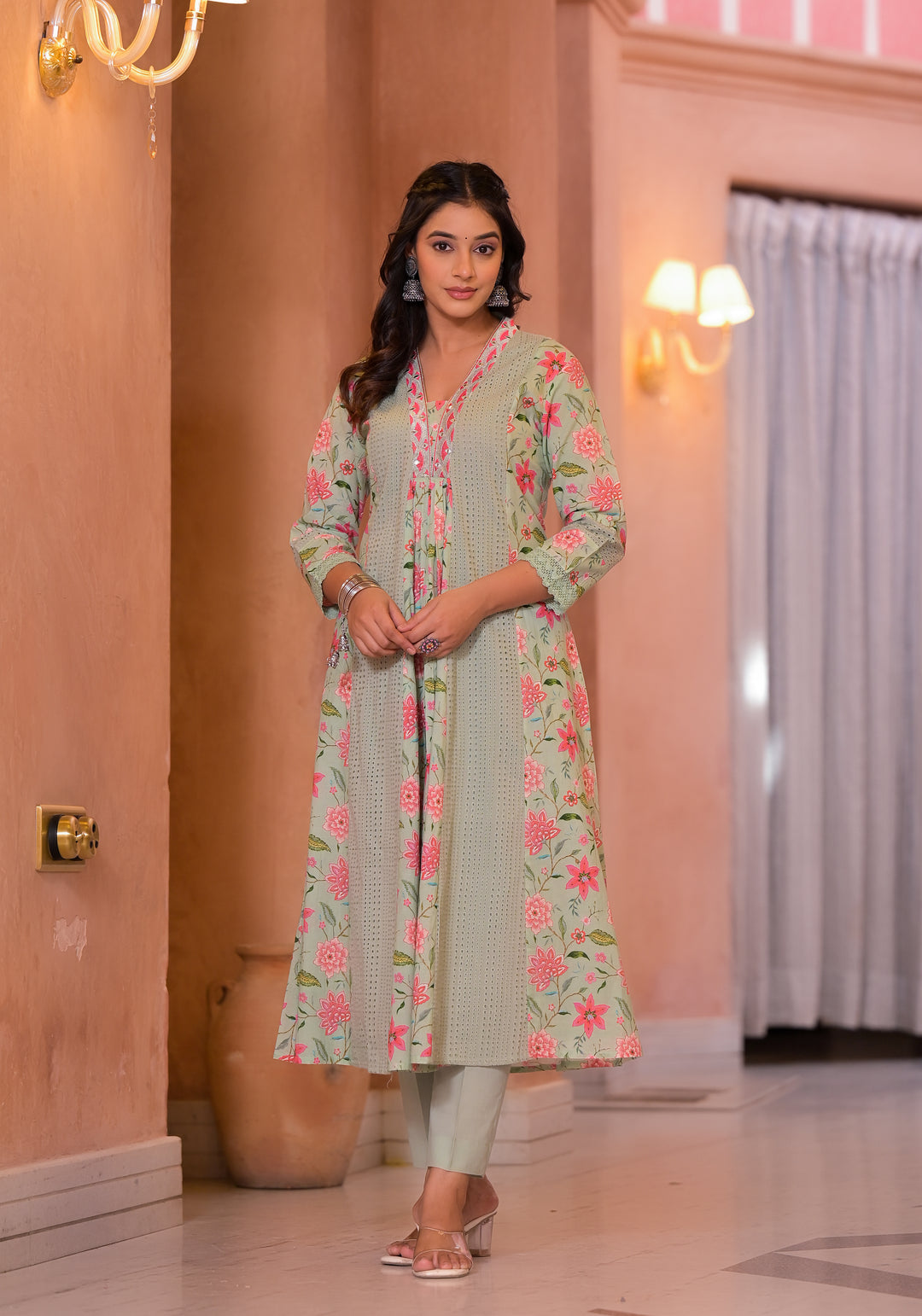 Diti Leaf Full Schiffli Pure Cotton Suit Set