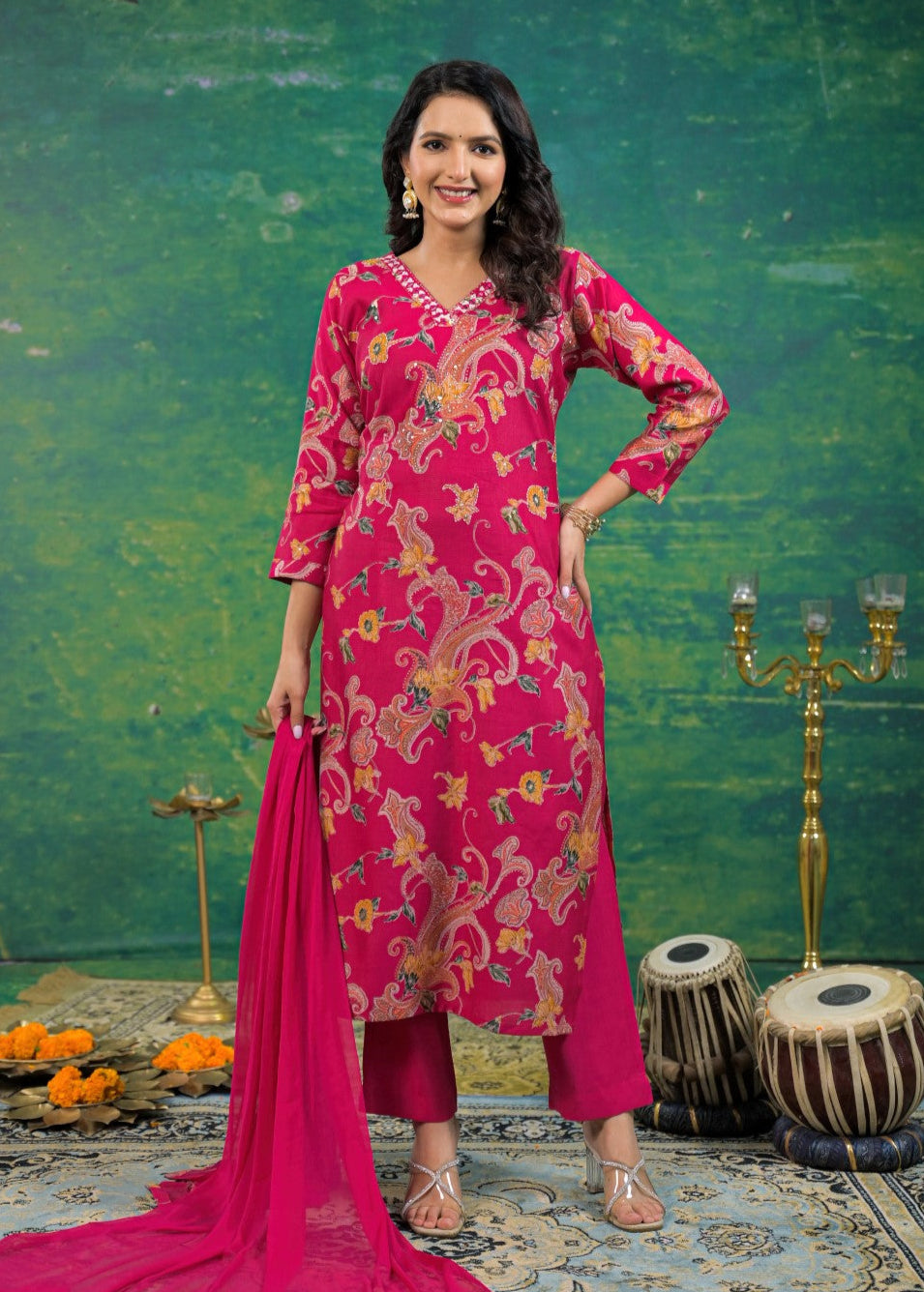 Shanti Cherry Printed Work Suit Set