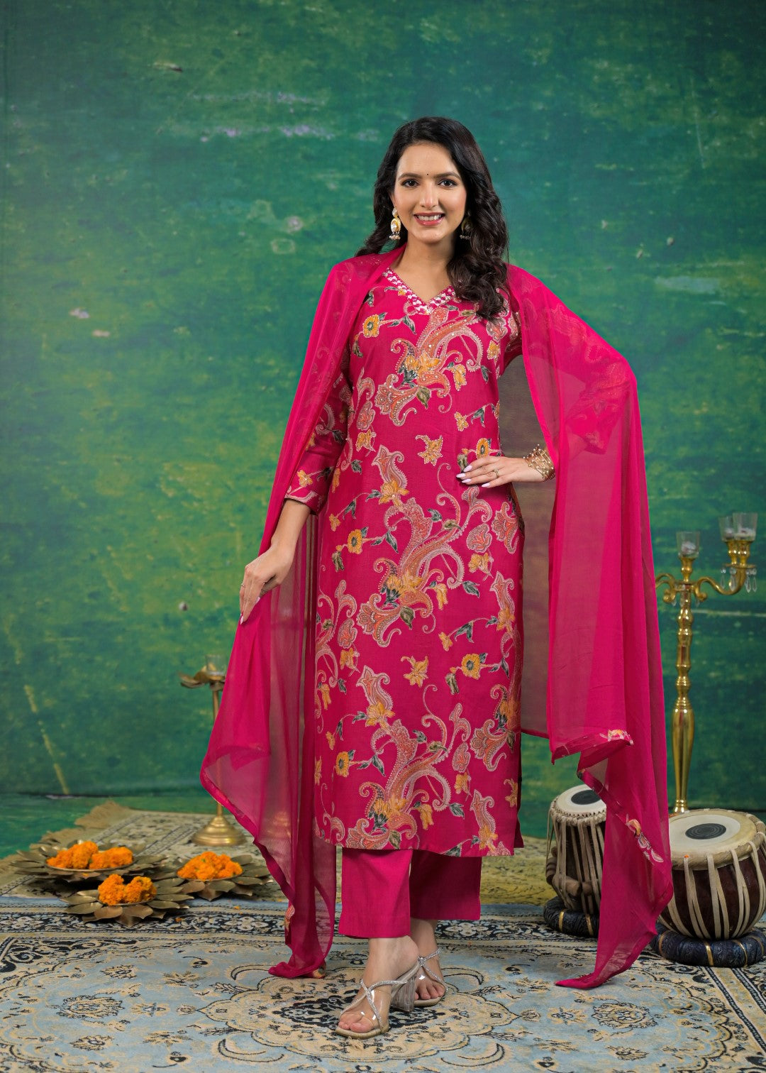 Shanti Cherry Printed Work Suit Set