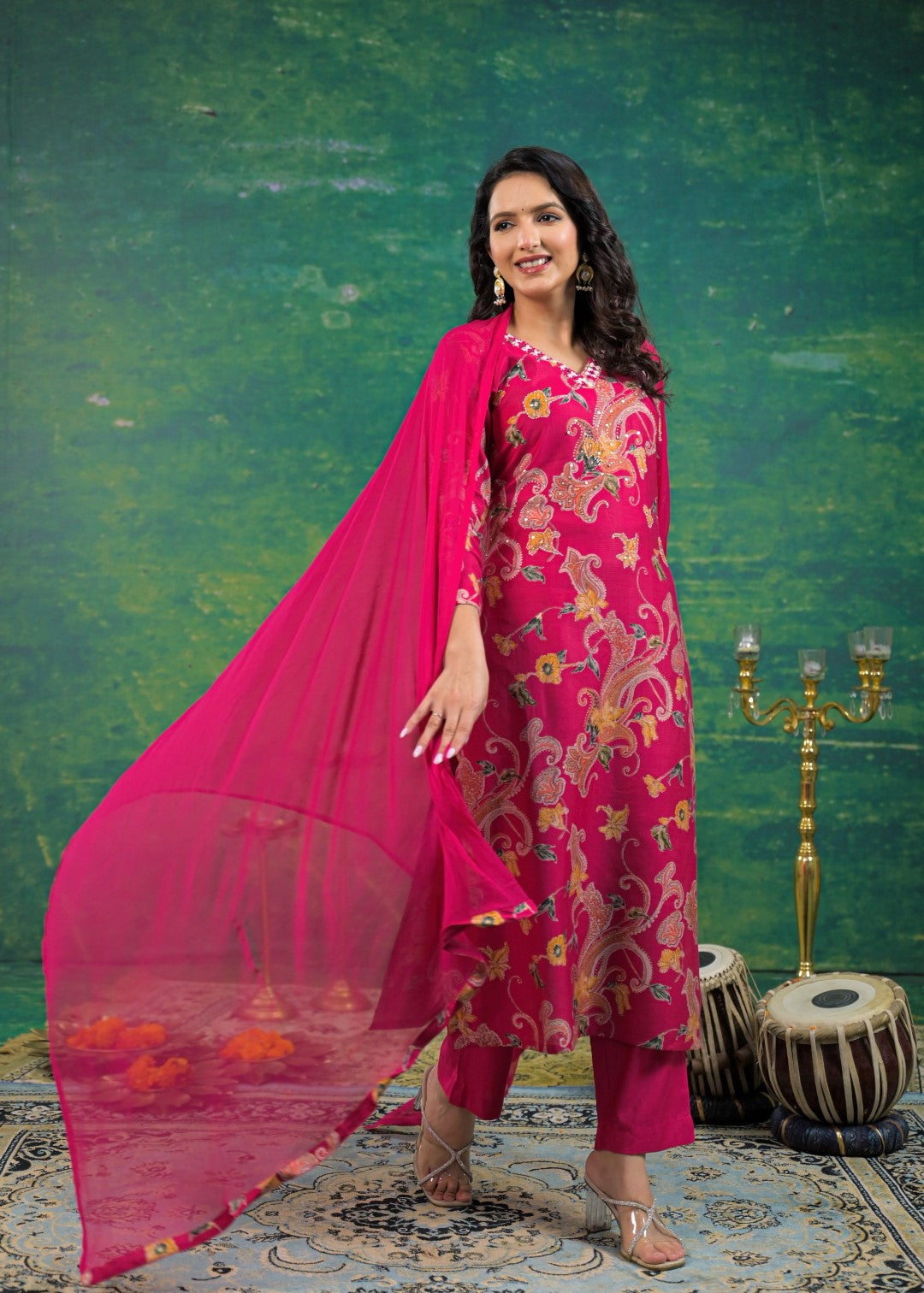 Shanti Cherry Printed Work Suit Set