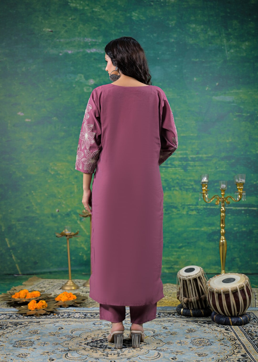 Morni Mauve Embroidered Suit Set