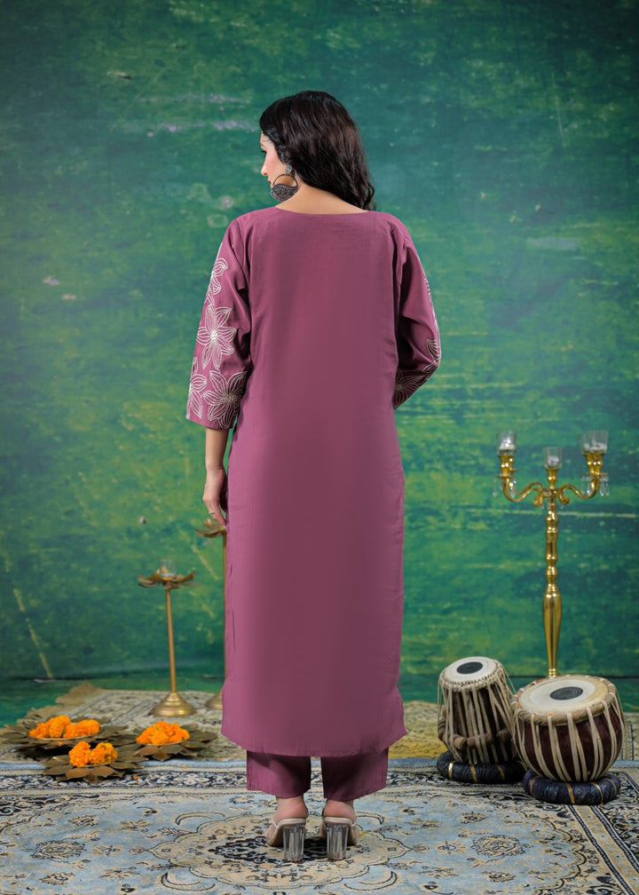 Morni Mauve Embroidered Suit Set