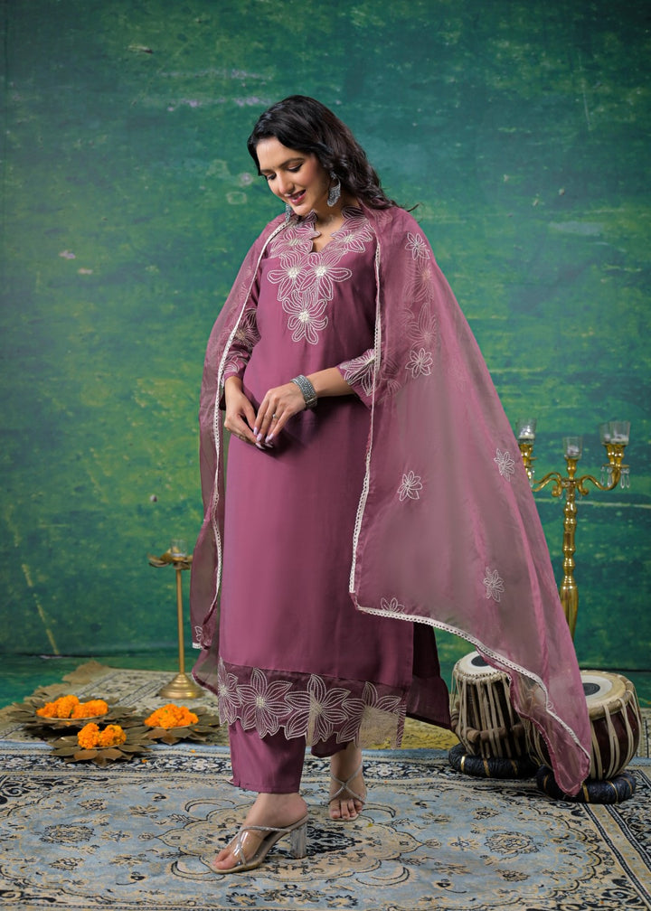 Morni Mauve Embroidered Suit Set