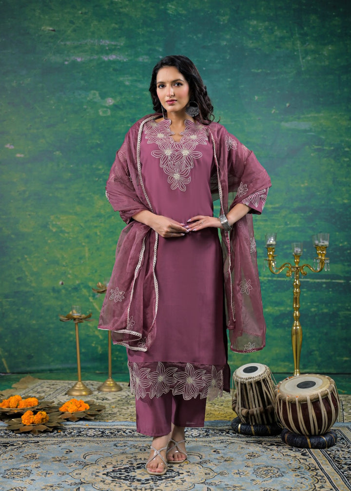 Morni Mauve Embroidered Suit Set