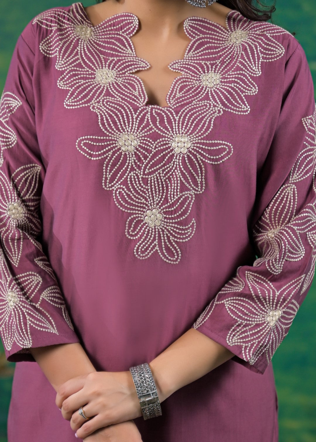 Morni Mauve Embroidered Suit Set