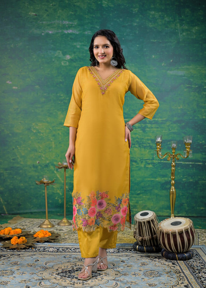 Vadehi Honey Embroidered Suit Set
