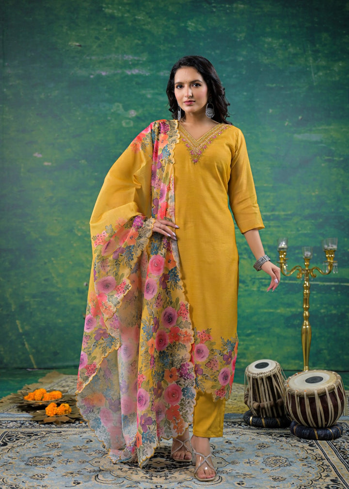 Vadehi Honey Embroidered Suit Set