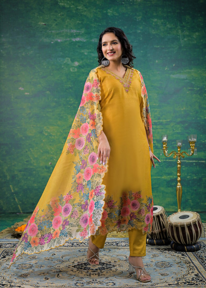 Vadehi Honey Embroidered Suit Set