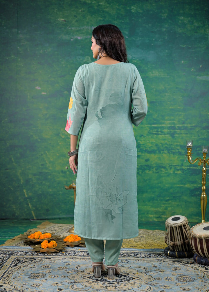 Yami Turq Embroidered Suit Set