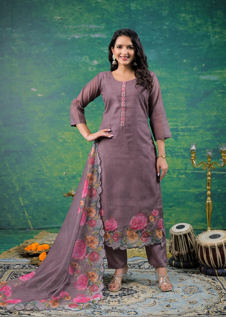 Vadehi Wenge Embroidered Suit Set