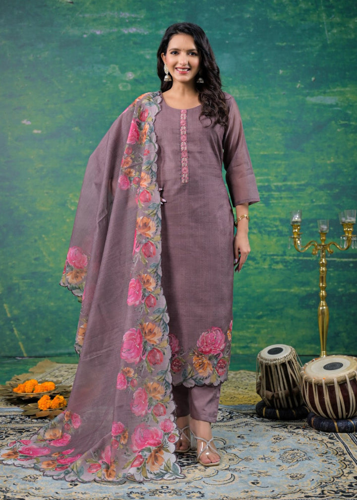 Vadehi Wenge Embroidered Suit Set