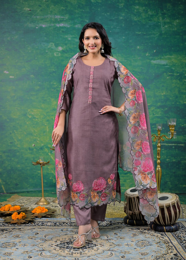 Vadehi Wenge Embroidered Suit Set