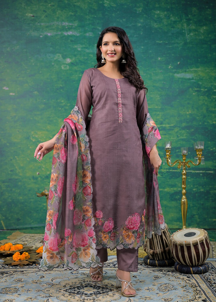 Vadehi Wenge Embroidered Suit Set