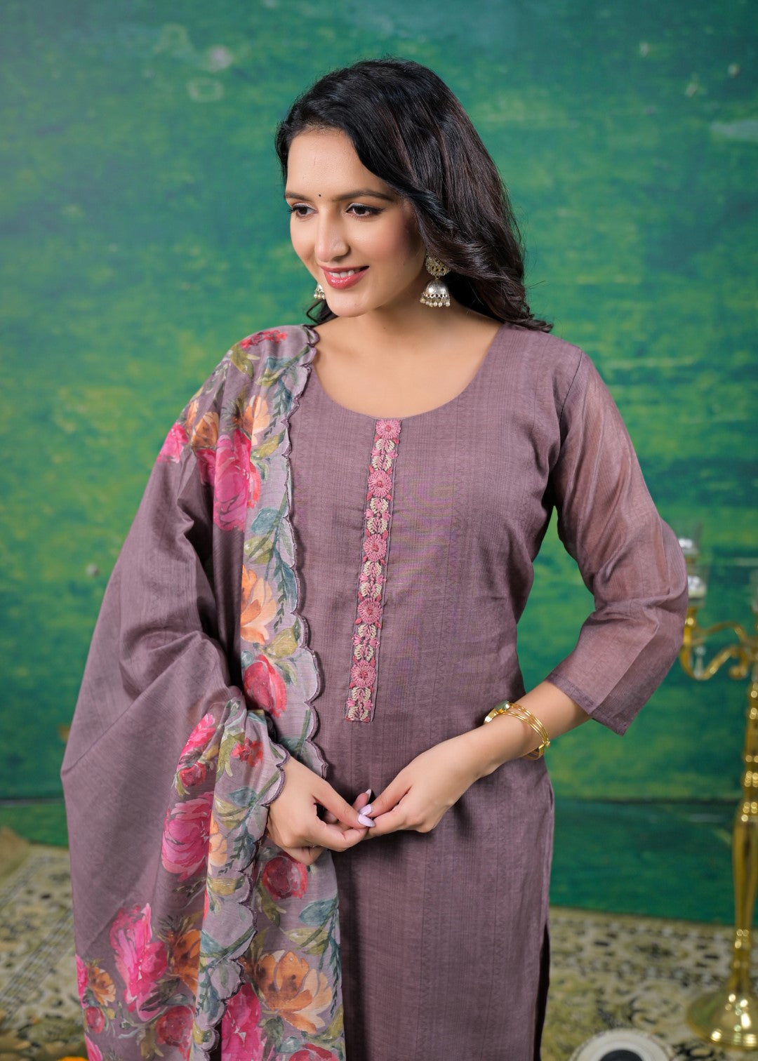 Vadehi Wenge Embroidered Suit Set