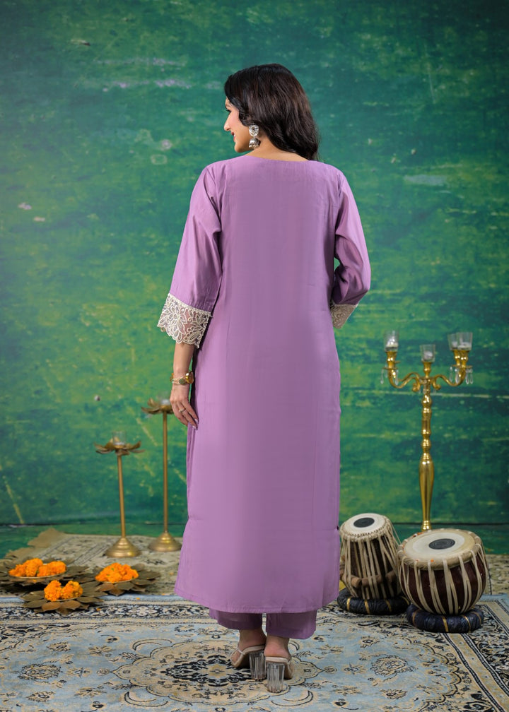 Morni Lavender Embroidered Suit Set