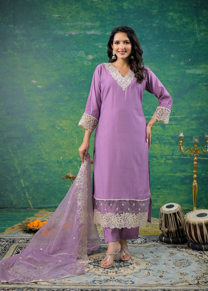 Morni Lavender Embroidered Suit Set