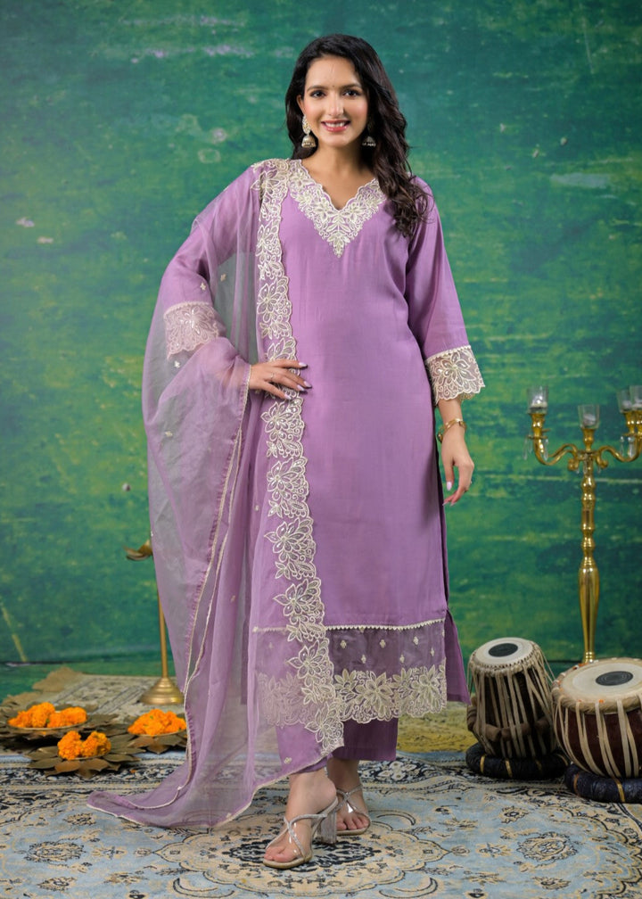 Morni Lavender Embroidered Suit Set