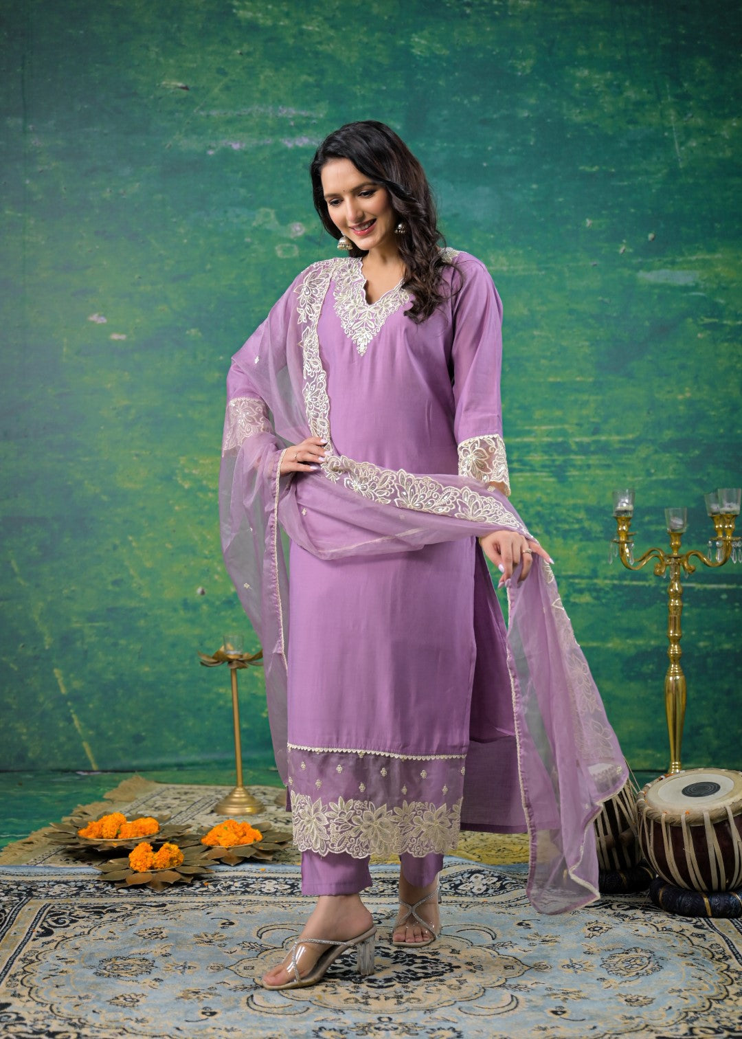 Morni Lavender Embroidered Suit Set