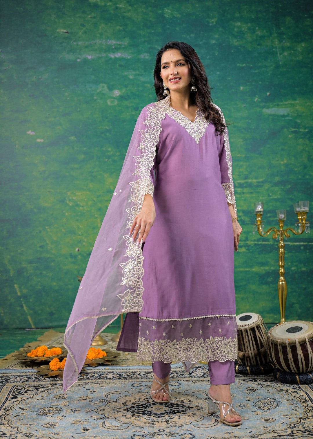 Morni Lavender Embroidered Suit Set