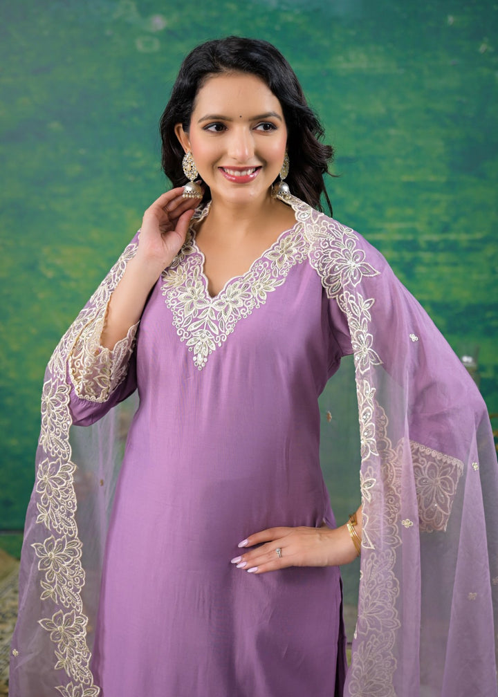 Morni Lavender Embroidered Suit Set