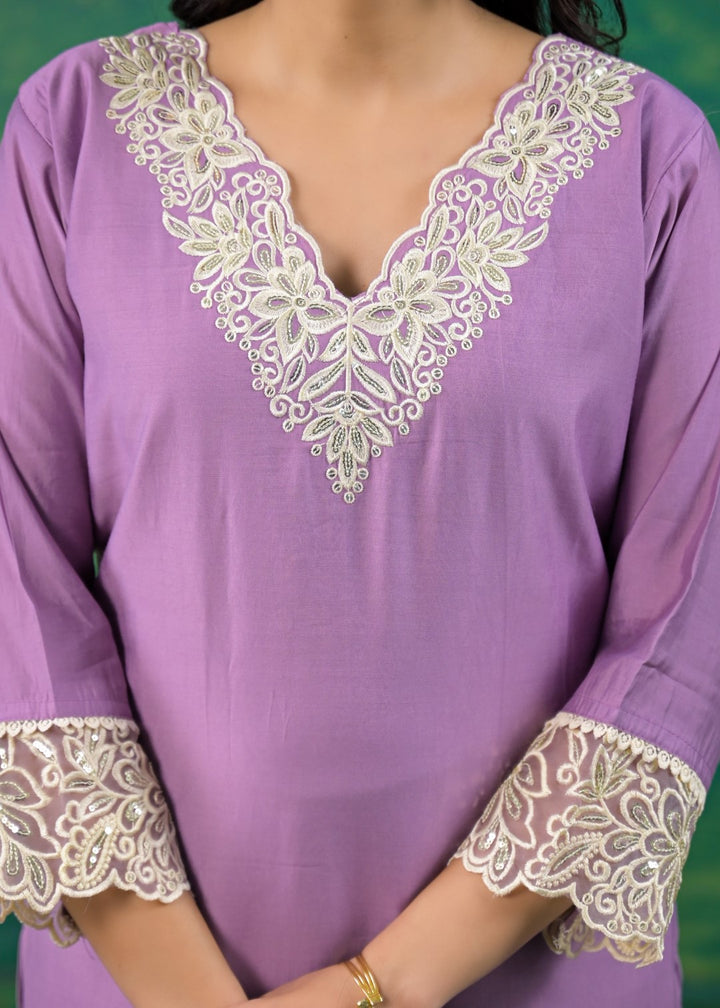 Morni Lavender Embroidered Suit Set