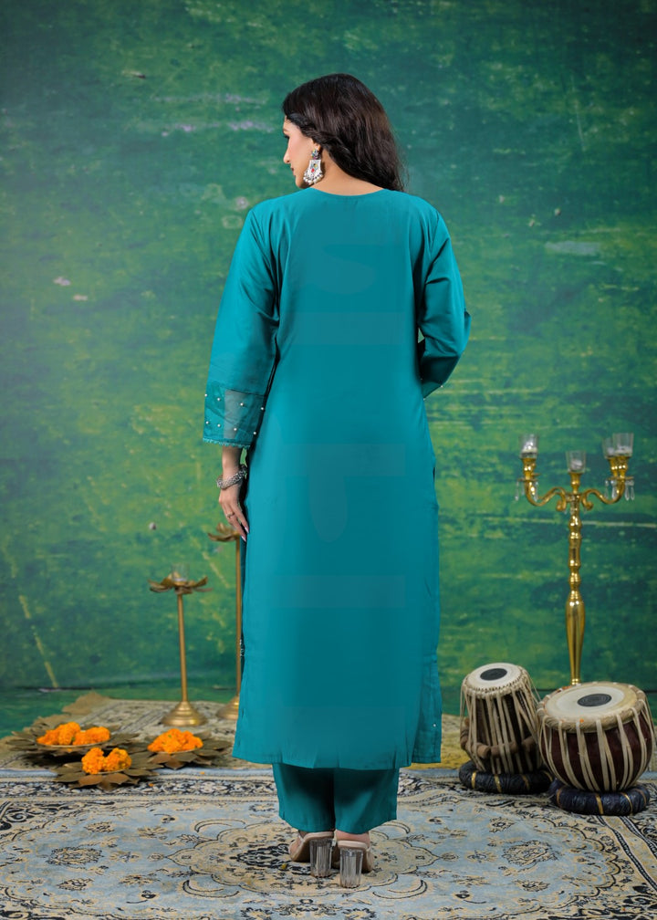Mahi Cyan Embroidered Suit Set