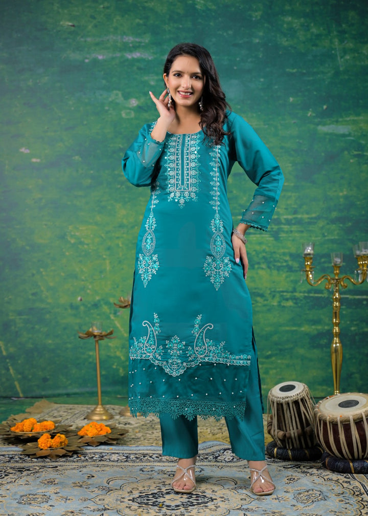 Mahi Cyan Embroidered Suit Set