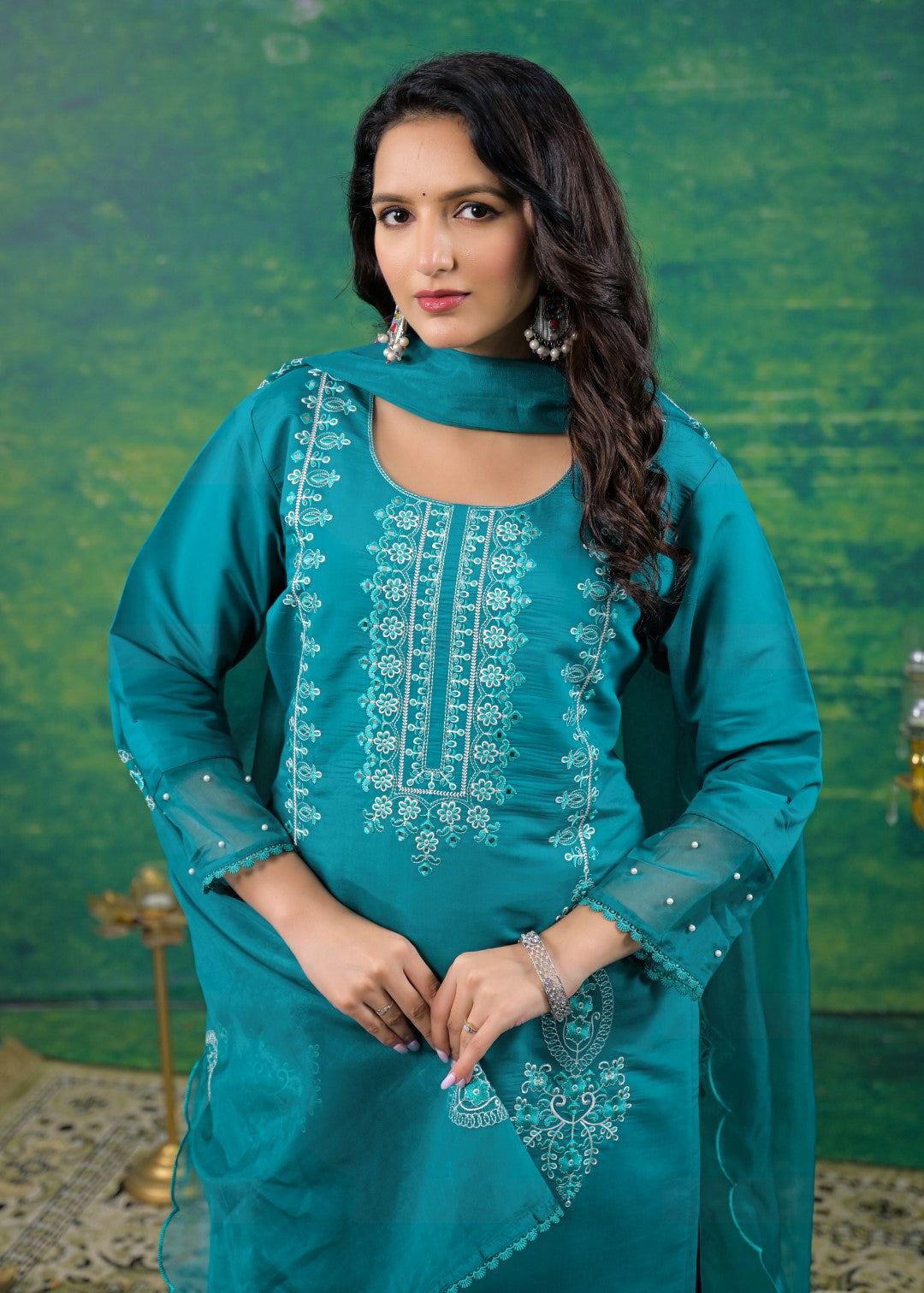 Mahi Cyan Embroidered Suit Set