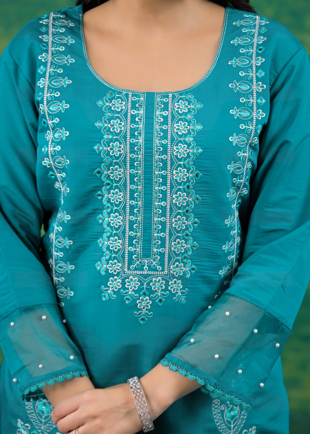 Mahi Cyan Embroidered Suit Set