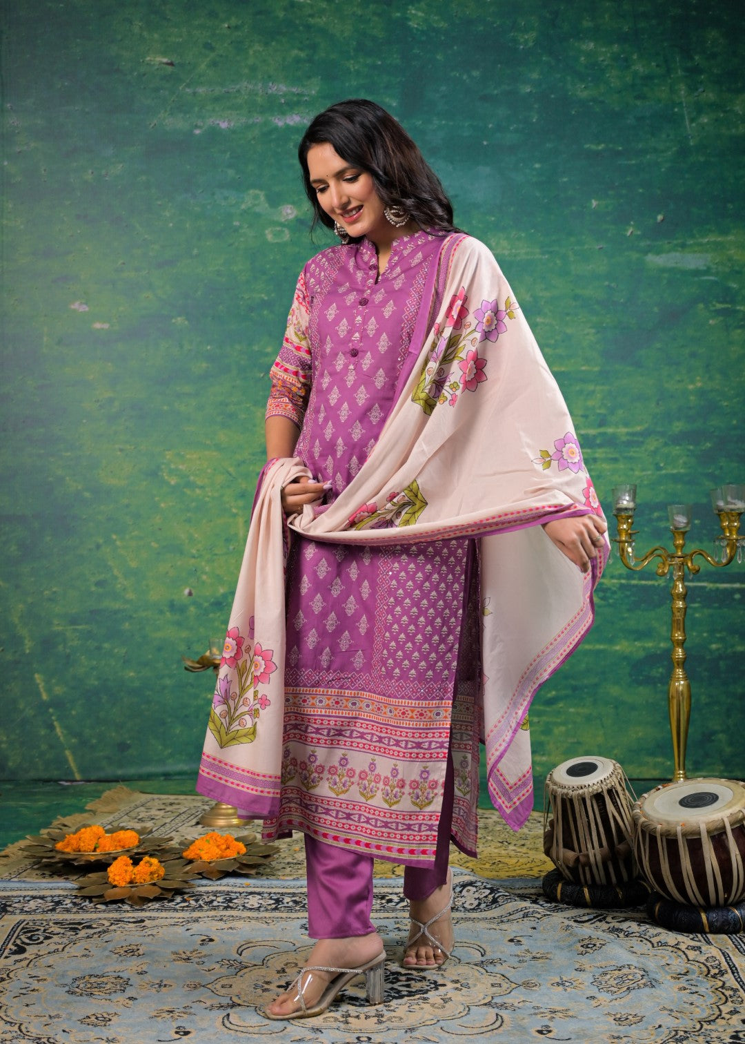 Shanti Orchid Printed Suit Set