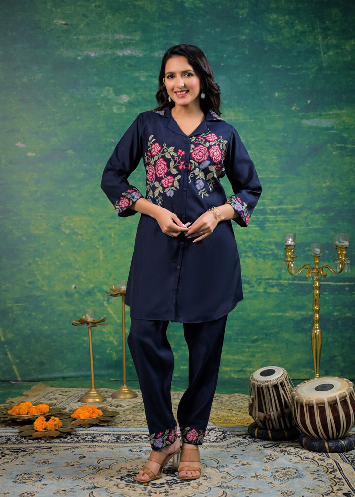 Pankhuri Navy Embroidered Co-ord Set