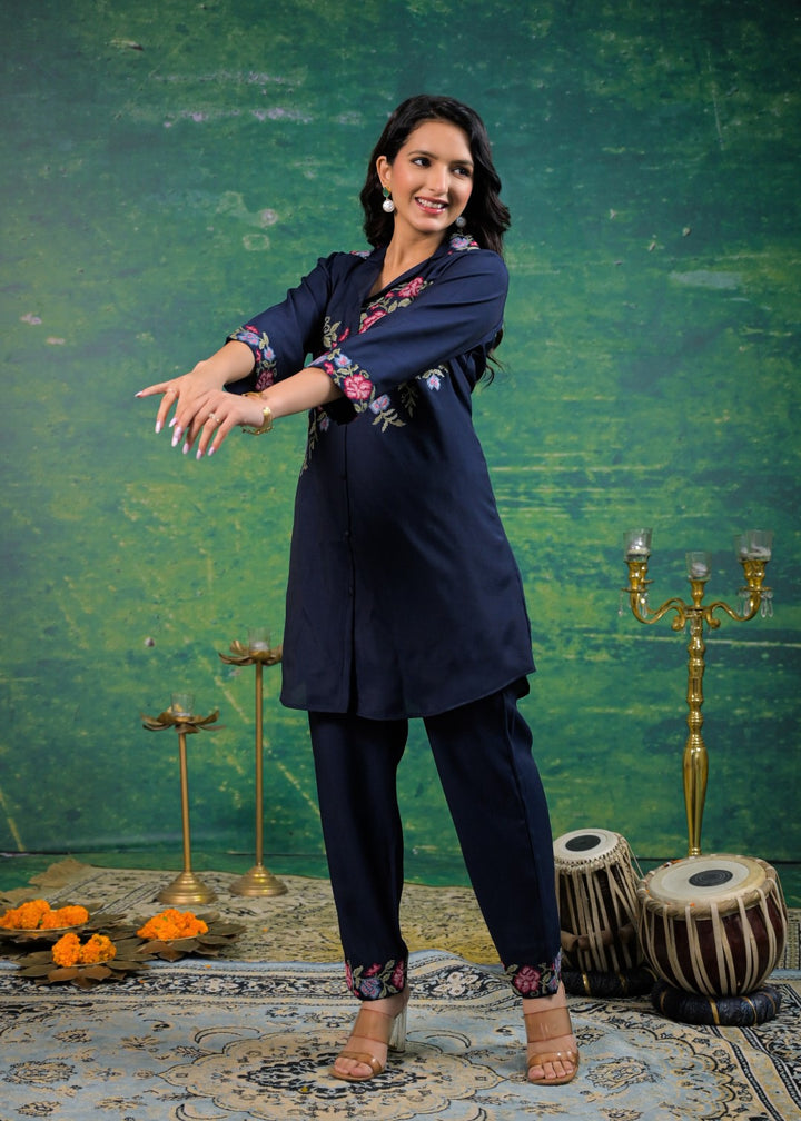 Pankhuri Navy Embroidered Co-ord Set