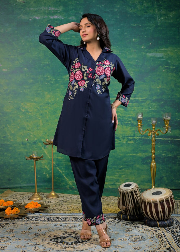 Pankhuri Navy Embroidered Co-ord Set
