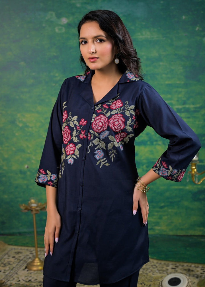 Pankhuri Navy Embroidered Co-ord Set