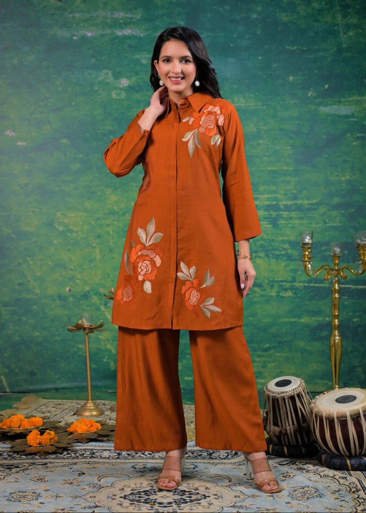 Shanti Apricot Embroidered Co-ord Set