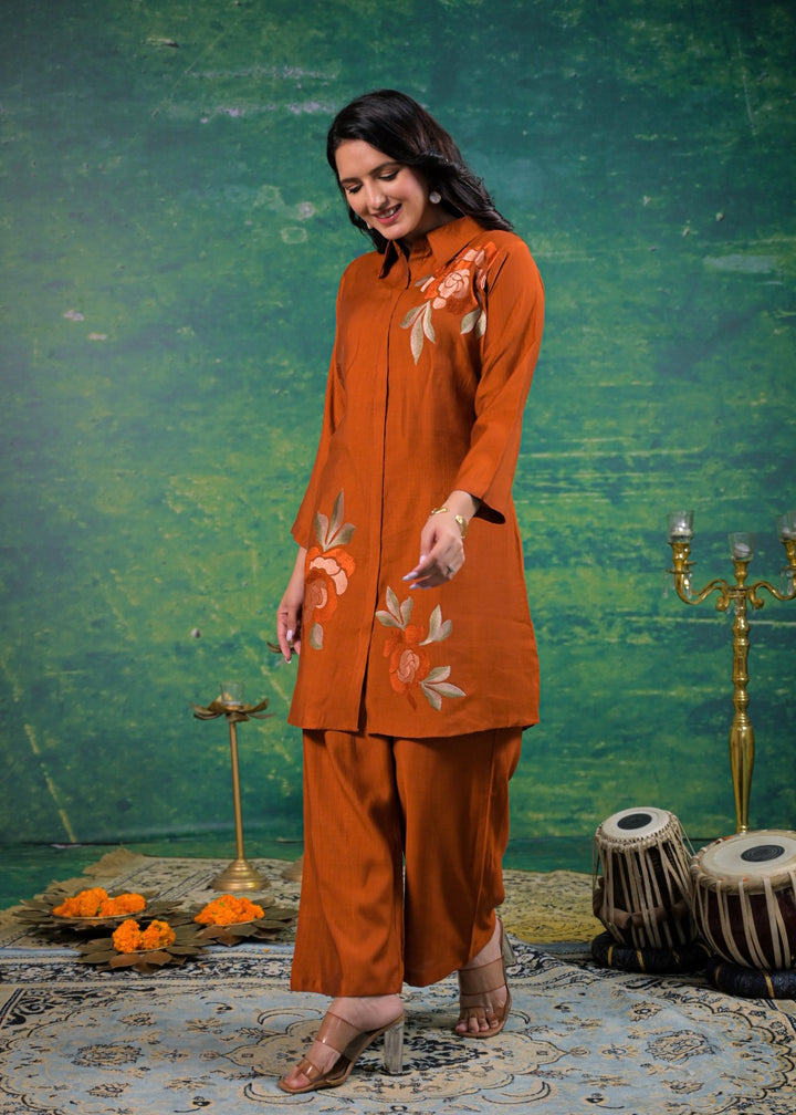 Shanti Apricot Embroidered Co-ord Set