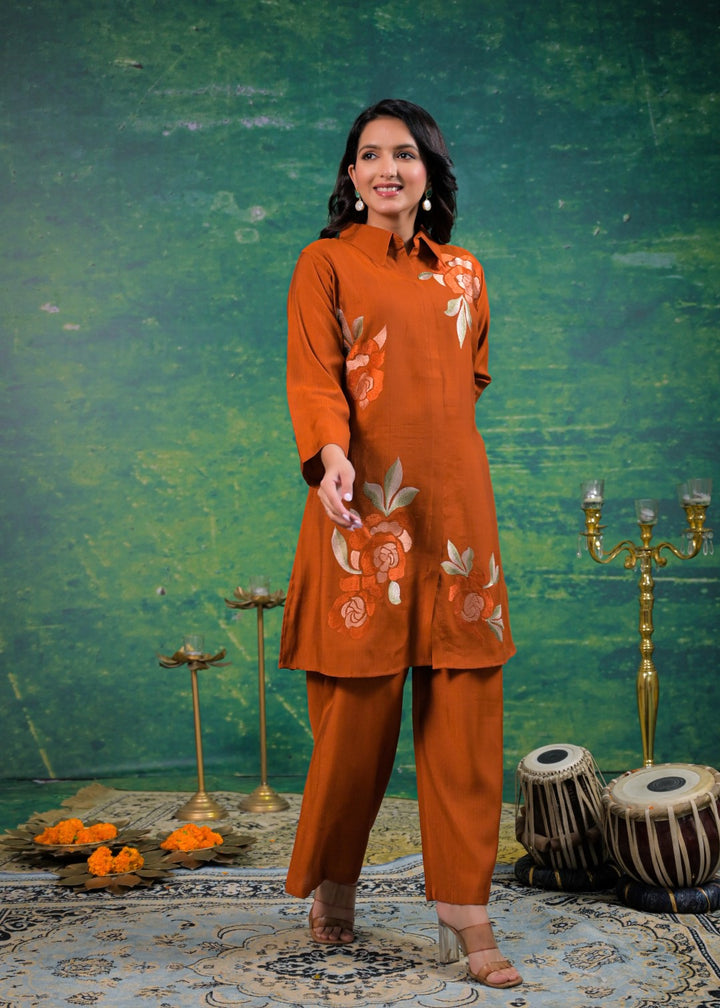 Shanti Apricot Embroidered Co-ord Set