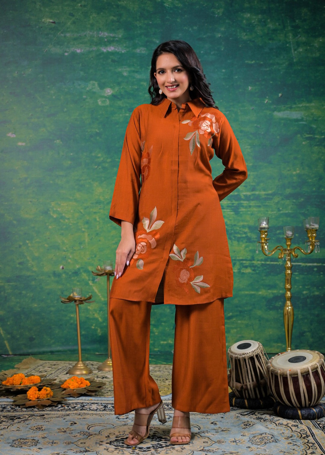 Shanti Apricot Embroidered Co-ord Set