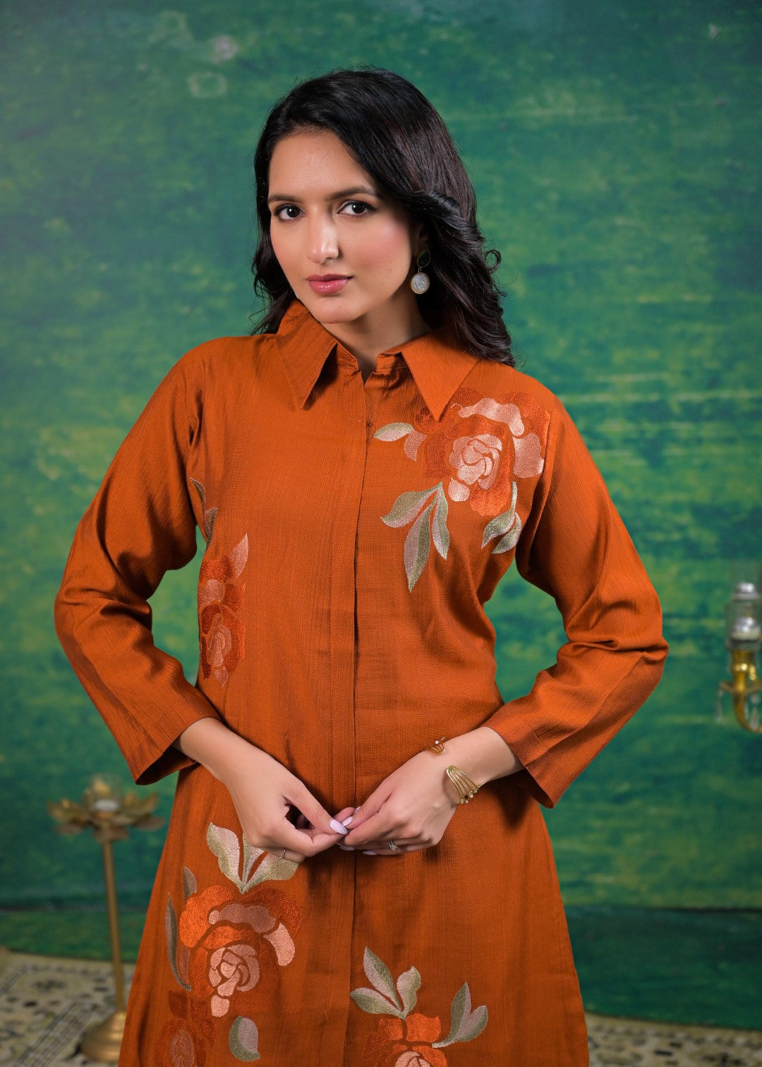 Shanti Apricot Embroidered Co-ord Set
