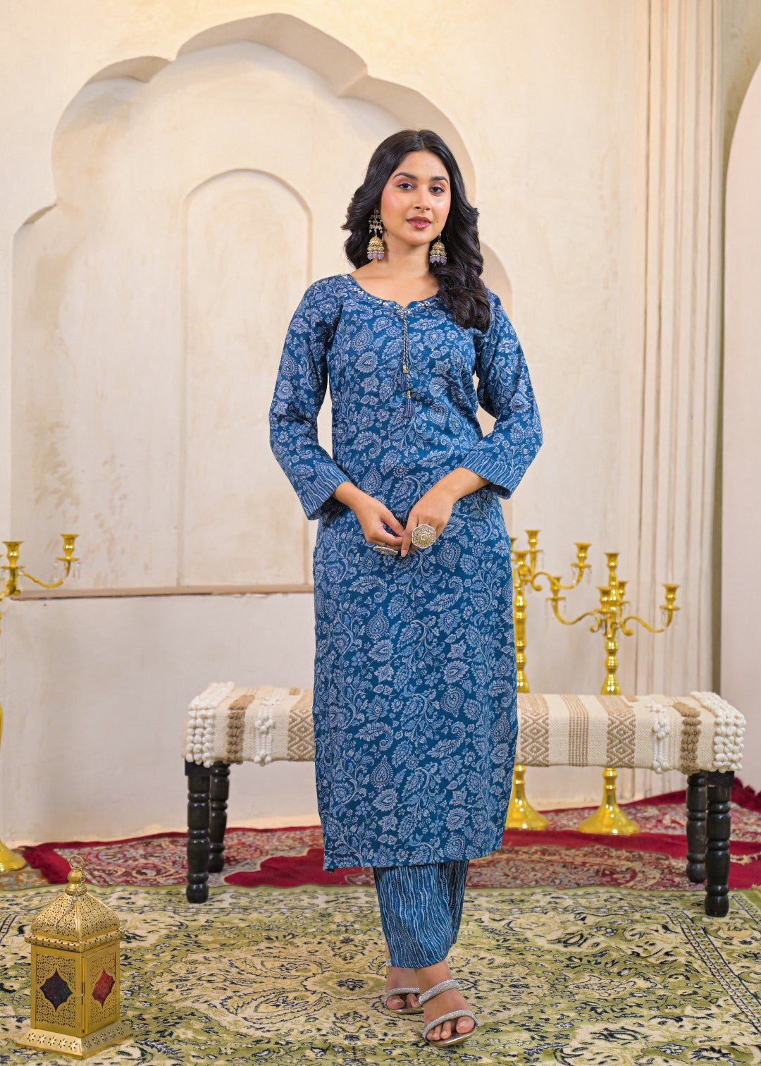 Shanti Azure Printed Cotton Suit Set