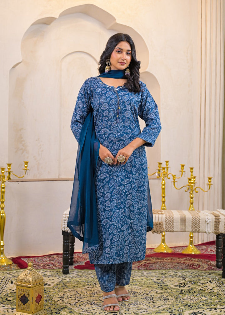 Shanti Azure Printed Cotton Suit Set