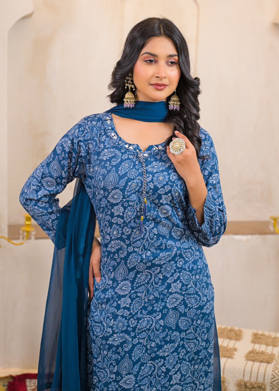 Shanti Azure Printed Cotton Suit Set