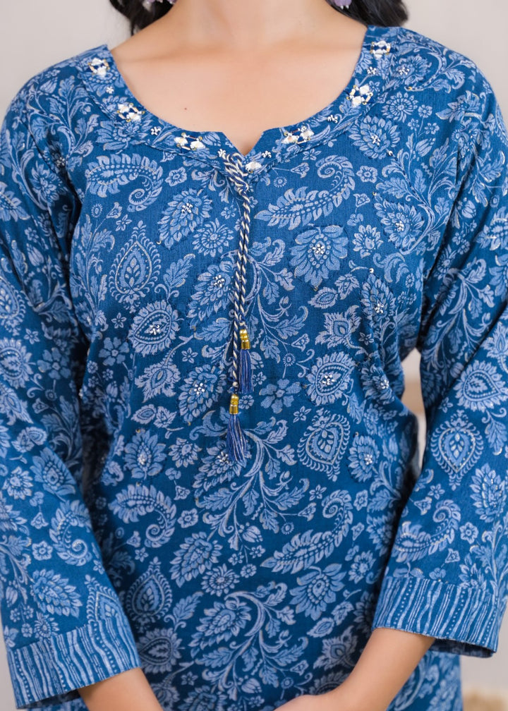 Shanti Azure Printed Cotton Suit Set