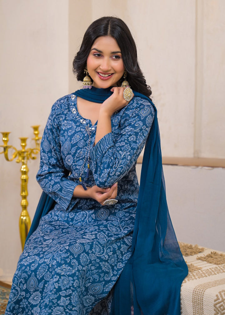 Shanti Azure Printed Cotton Suit Set